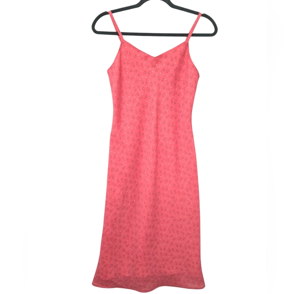 90's Coral Pink Dress With white dotted flower detail